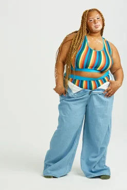 Fashion Iona - Racer Back Cotton & Bamboo Crop Top in Rainbow Stripe All Tops & Tees|Vests & Sleeveless Tops