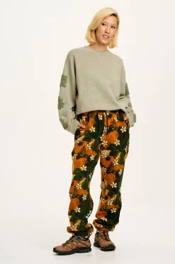Best Jamie - Polar Fleece Joggers in Green Daisy Lu Print All Bottoms|Joggers