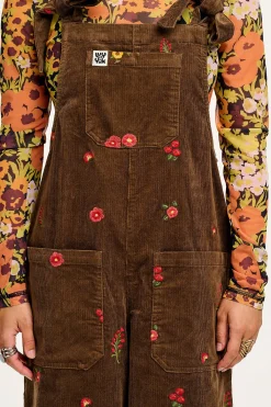 Fashion Jenny - Wide Leg Corduroy Dungarees with Cocoa Bella Embroidery All Dungarees|Jenny - Wide Leg