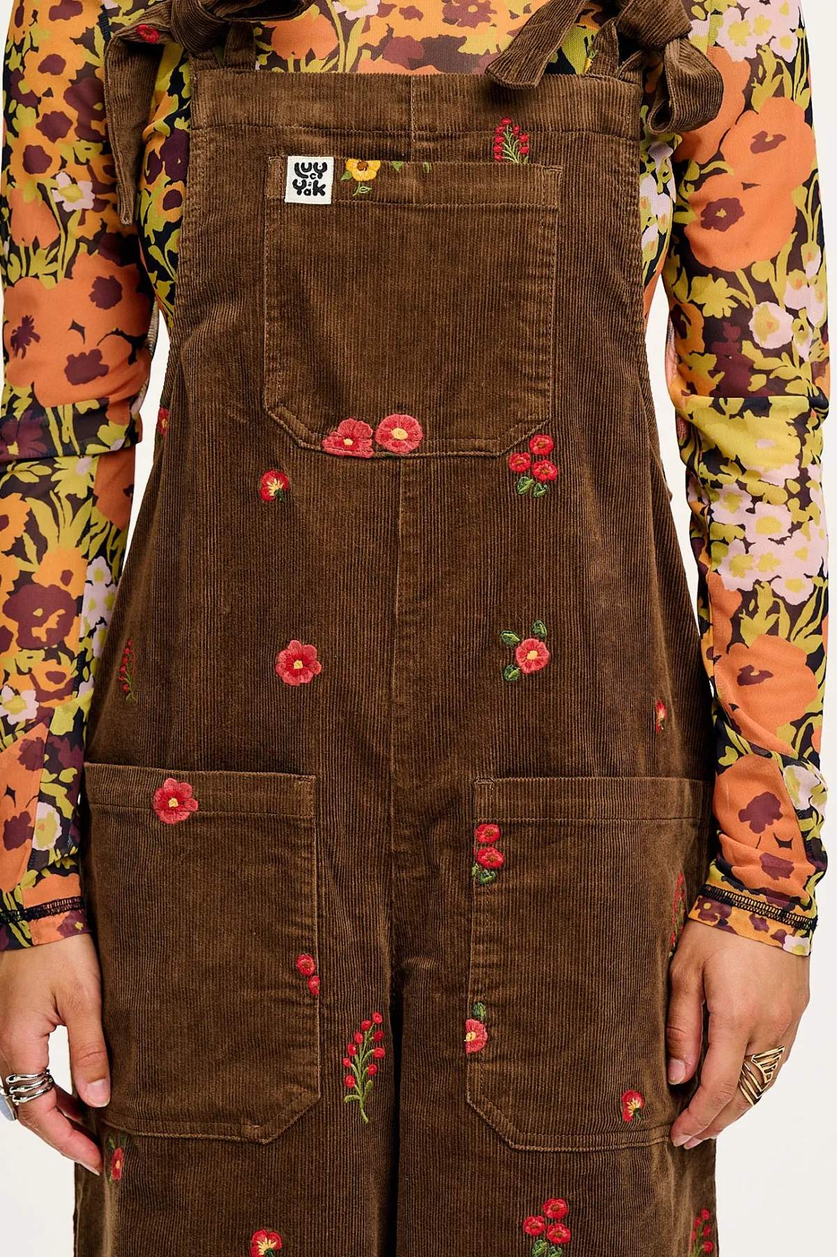 Fashion Jenny - Wide Leg Corduroy Dungarees with Cocoa Bella Embroidery All Dungarees|Jenny - Wide Leg
