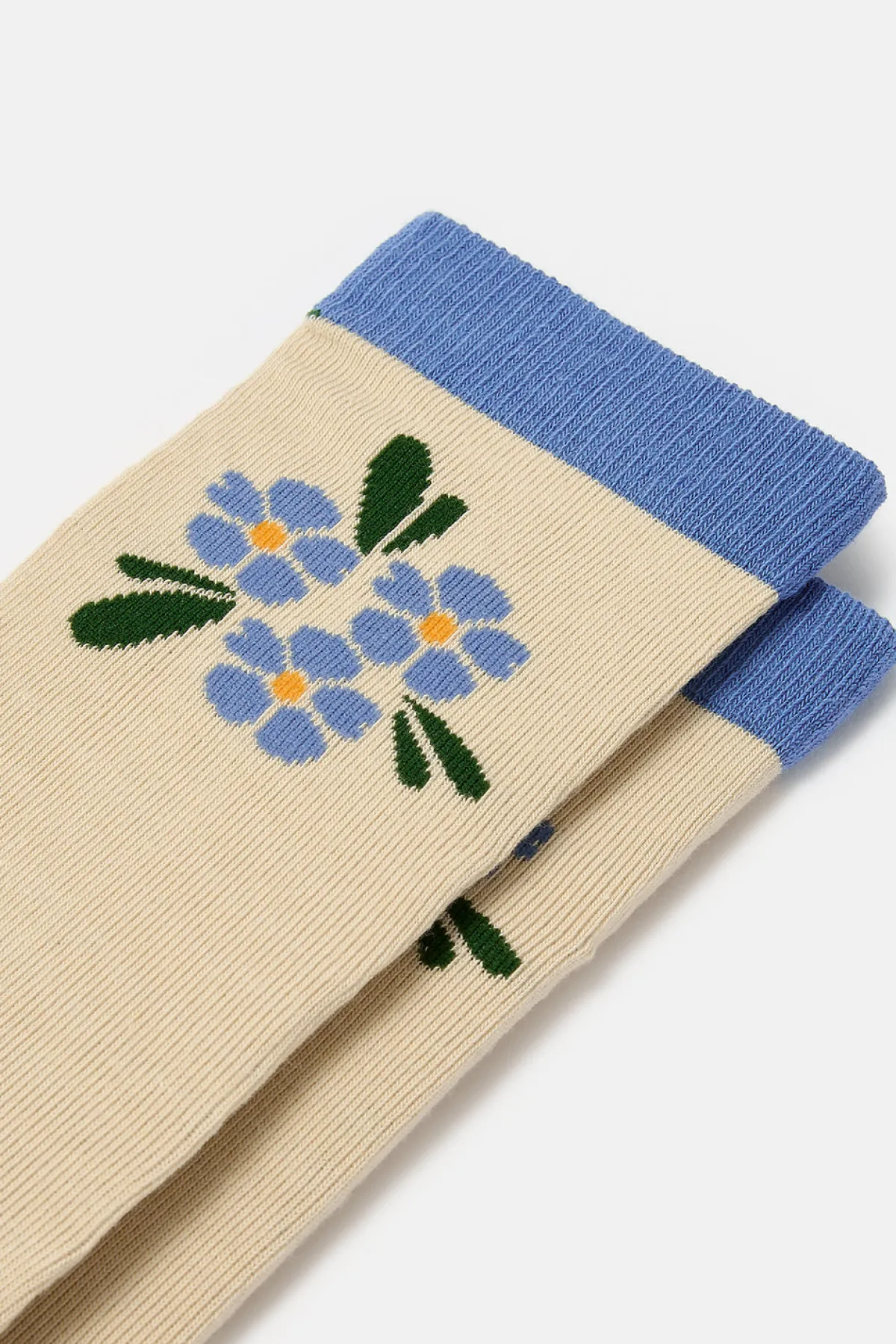 Online JoJo - Cotton Socks in Blue Flower Embroidery All Accessories|Socks