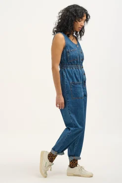 Outlet Juni - Denim Jumpsuit in Mid Wash Blue All Jumpsuits