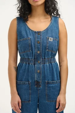 Outlet Juni - Denim Jumpsuit in Mid Wash Blue All Jumpsuits