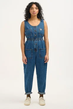 Outlet Juni - Denim Jumpsuit in Mid Wash Blue All Jumpsuits