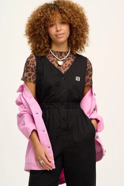 Best Juni - V-Neck Cotton Jumpsuit in Black All Jumpsuits