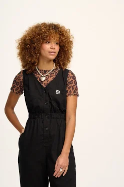 Best Juni - V-Neck Cotton Jumpsuit in Black All Jumpsuits