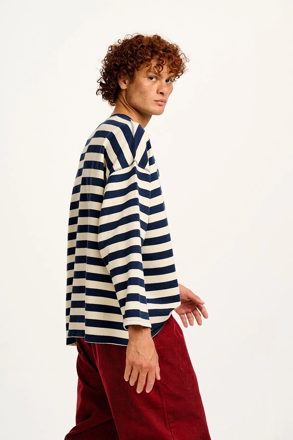 Clearance Kai - Midweight Cosy Loop Back Cotton Sweatshirt in Navy & Ecru All Tops & Tees|Sweaters & Hoodies