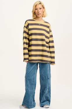 New Kai - Midweight Cosy Loop Back Cotton Sweatshirt in Brown & Blue Skater Stripe All Tops & Tees|Sweaters & Hoodies