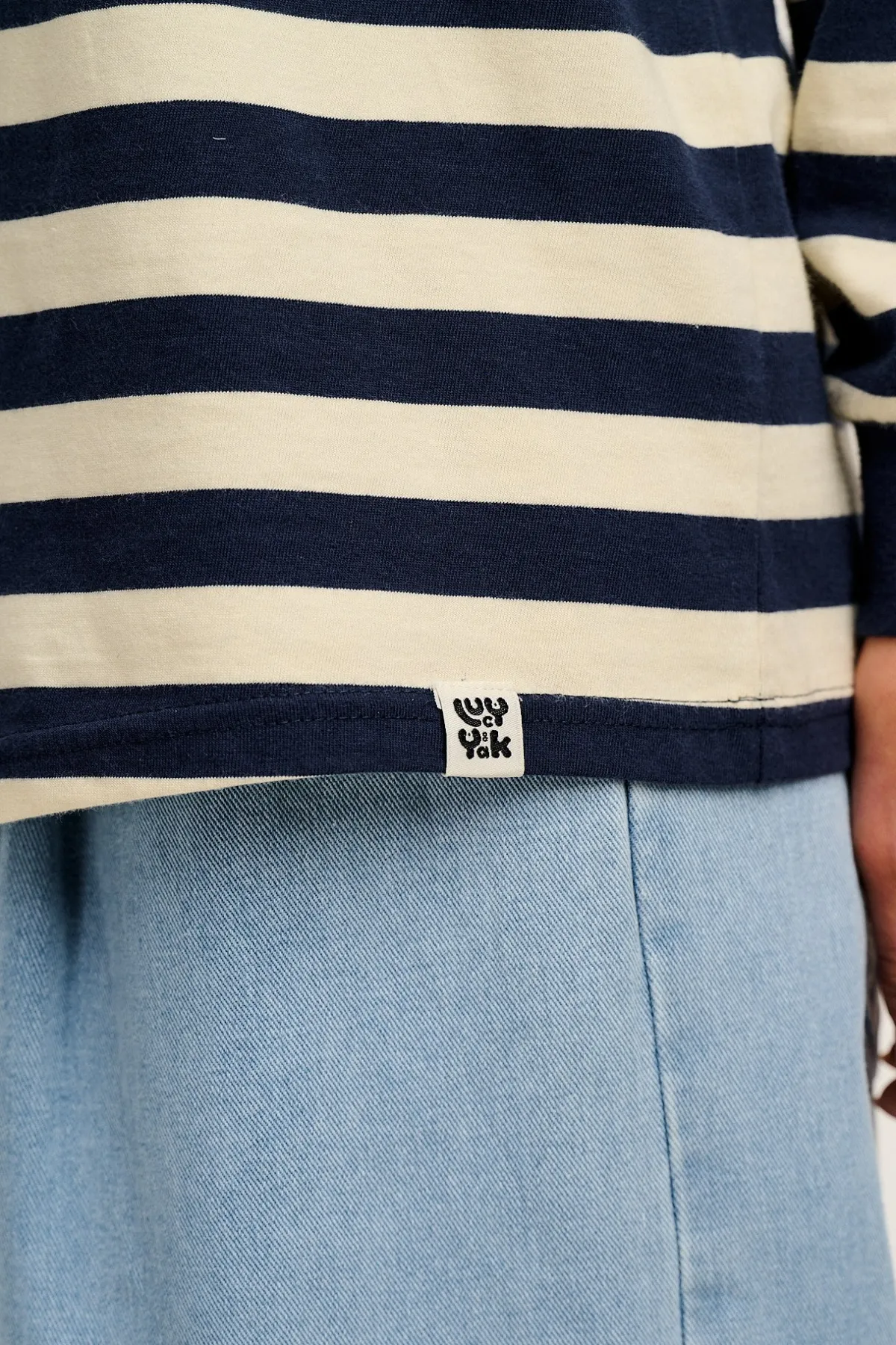 Online Kenny - Long Sleeve Skater Cotton Tee in Navy & Ecru Stripe All Tops & Tees|Long Sleeve Tops