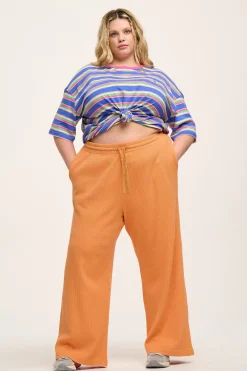 Fashion Larson - Wide Leg Waffle Cotton Joggers in Sunset Orange All Bottoms|Joggers