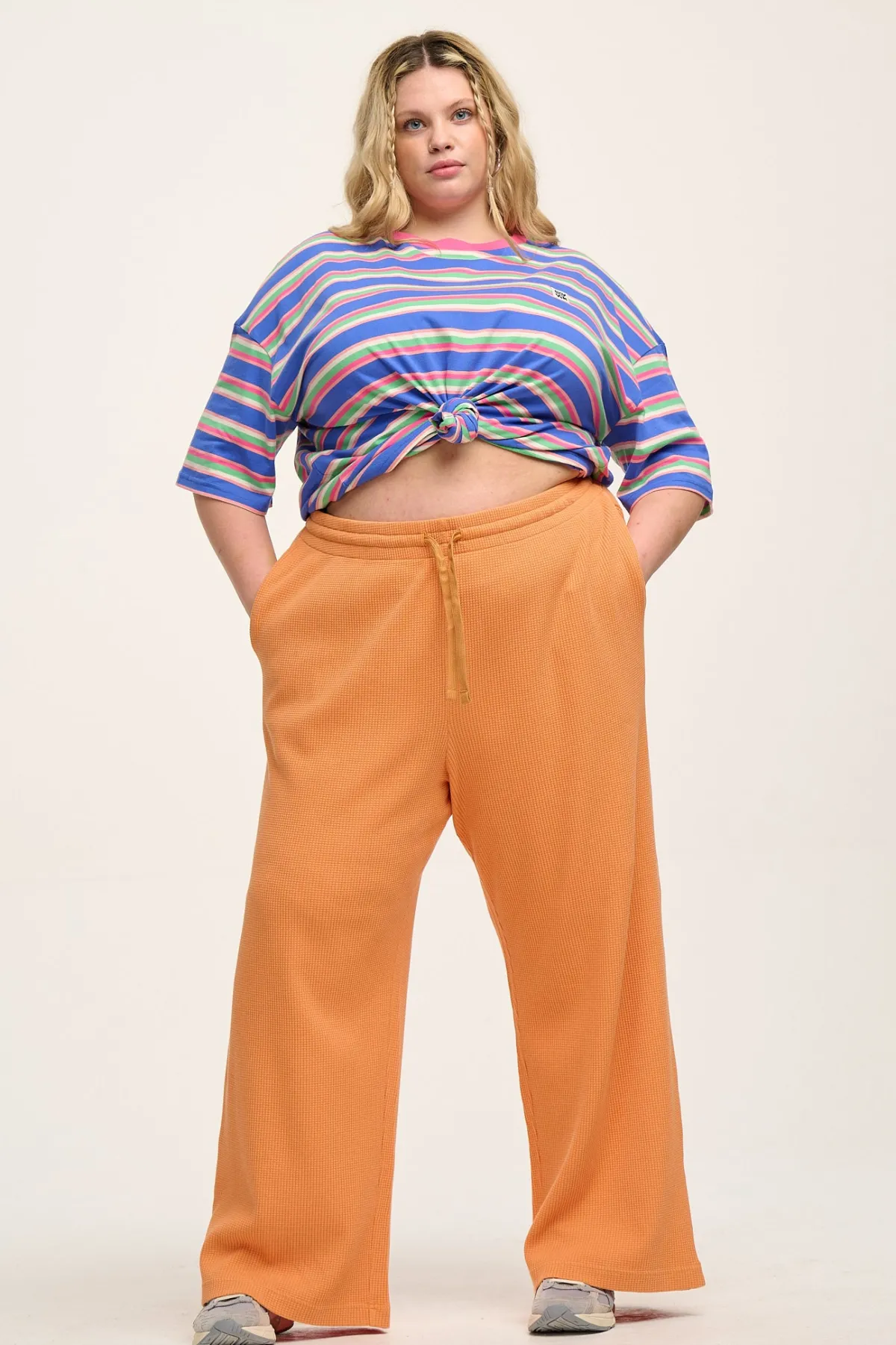 Fashion Larson - Wide Leg Waffle Cotton Joggers in Sunset Orange All Bottoms|Joggers