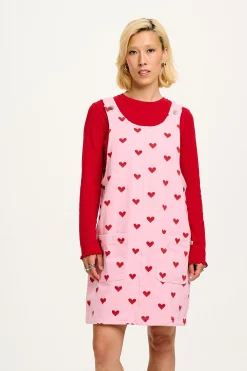 Clearance Layla - Mini Denim Dress in Pink Heart Juliet Print All Dresses & Skirts