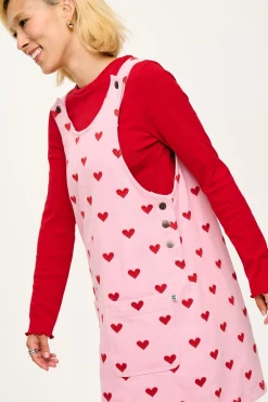 Clearance Layla - Mini Denim Dress in Pink Heart Juliet Print All Dresses & Skirts