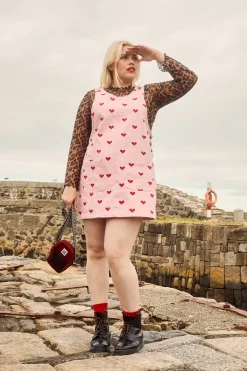 Clearance Layla - Mini Denim Dress in Pink Heart Juliet Print All Dresses & Skirts