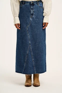 Fashion Liv - Maxi Denim Skirt in Mid Wash Blue All Bottoms|All Dresses & Skirts
