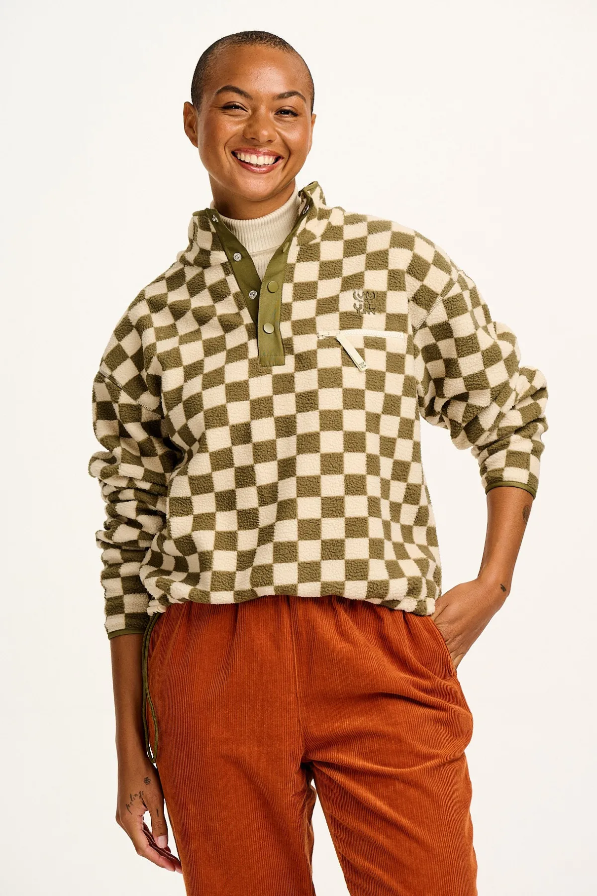 Best Maddison - Fleece in Pistachio & Cream Checkerboard Print All Outerwear & Knitwear