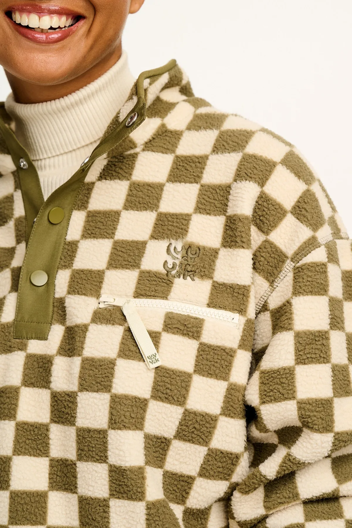 Best Maddison - Fleece in Pistachio & Cream Checkerboard Print All Outerwear & Knitwear