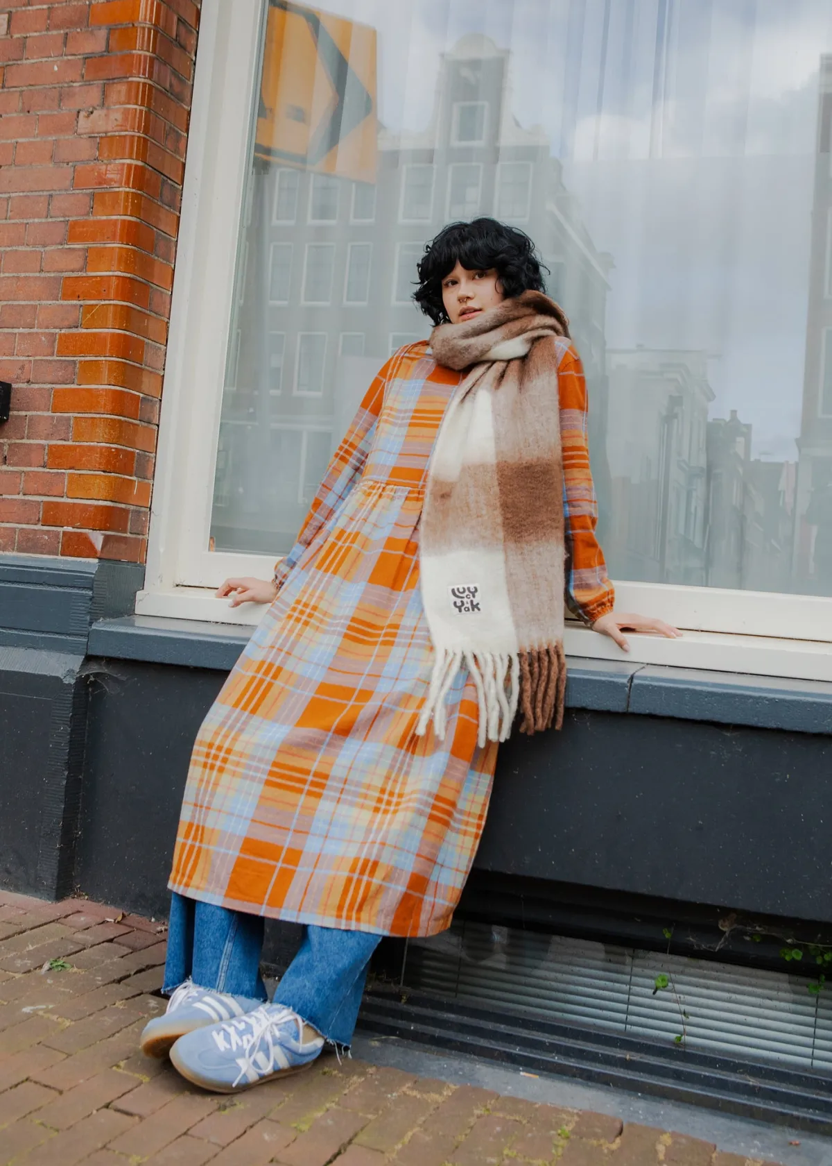 Online Maeve - Midi Dress in Brown & Blue Alastair Tartan Print All Dresses & Skirts