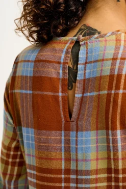 Online Maeve - Midi Dress in Brown & Blue Alastair Tartan Print All Dresses & Skirts
