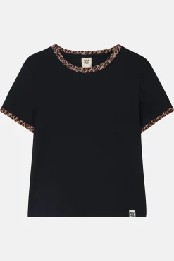Fashion Maya - Cotton Tee in Black Leopard Print All Tops & Tees|Short Sleeve Tops