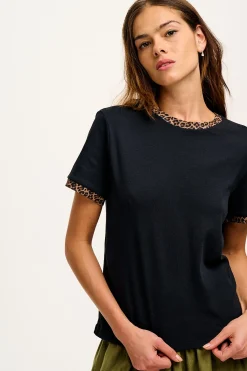 Fashion Maya - Cotton Tee in Black Leopard Print All Tops & Tees|Short Sleeve Tops