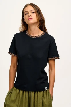 Fashion Maya - Cotton Tee in Black Leopard Print All Tops & Tees|Short Sleeve Tops
