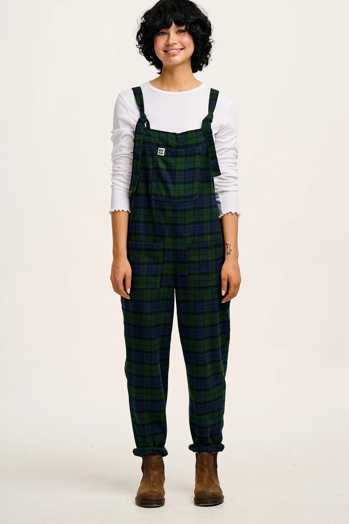 Sale Original - Brushed Cotton Dungarees in Blue & Green Wilderness Tartan All Dungarees|The Original - Tapered