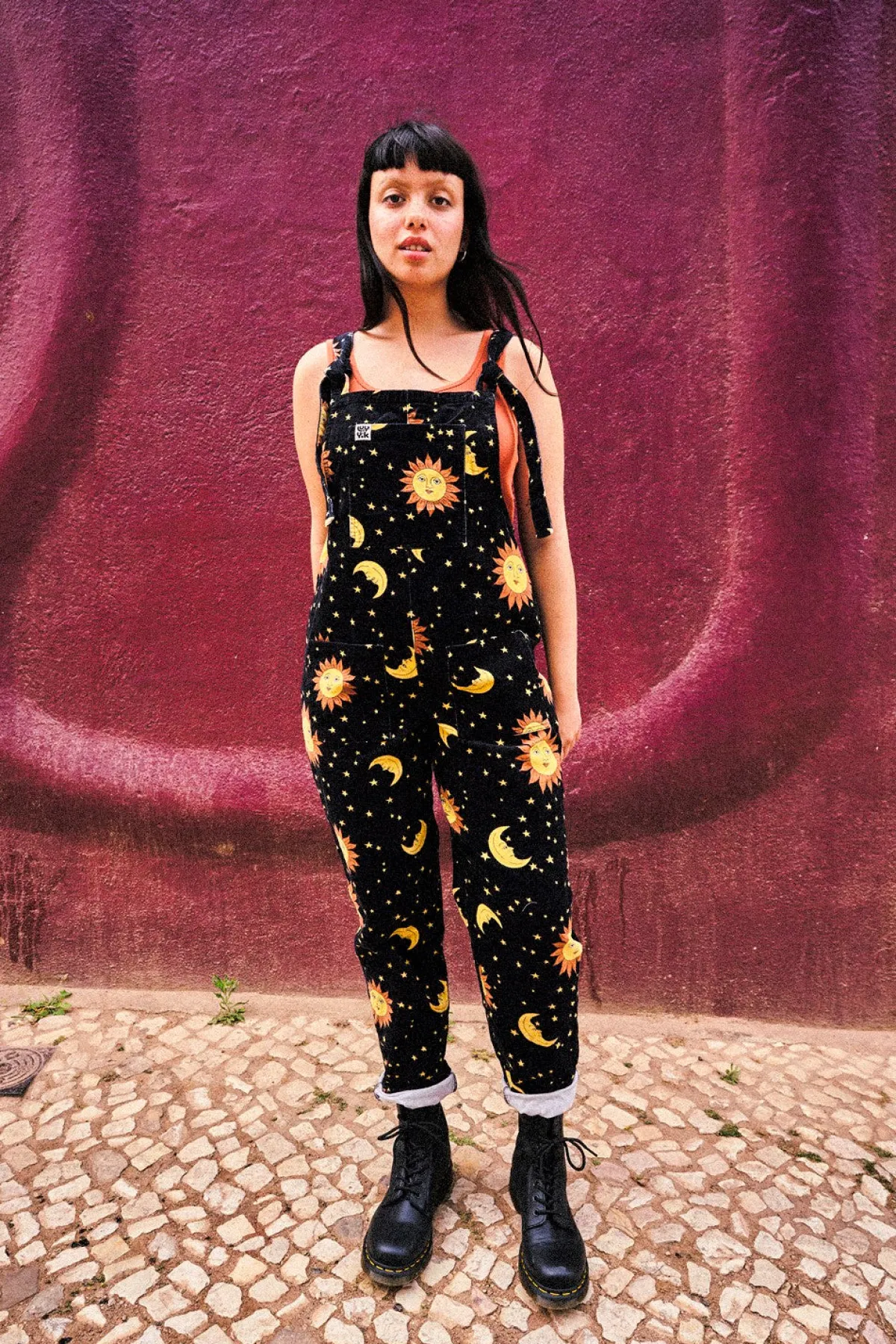 Outlet Original - Corduroy Dungarees in Black Orion Print All Dungarees|Tall Range