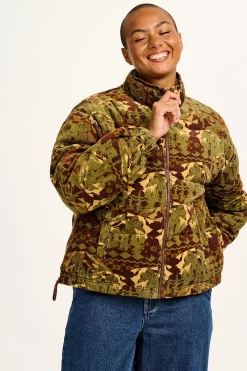 New Paloma - Corduroy Puffer Jacket in Green & Brown Nevis Print All Outerwear & Knitwear|Jackets