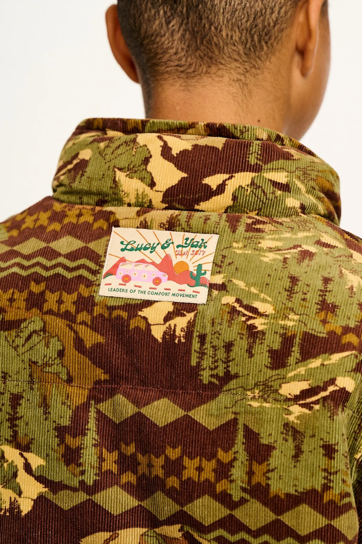 New Paloma - Corduroy Puffer Jacket in Green & Brown Nevis Print All Outerwear & Knitwear|Jackets