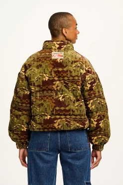 New Paloma - Corduroy Puffer Jacket in Green & Brown Nevis Print All Outerwear & Knitwear|Jackets