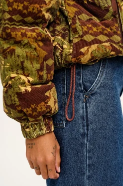 New Paloma - Corduroy Puffer Jacket in Green & Brown Nevis Print All Outerwear & Knitwear|Jackets