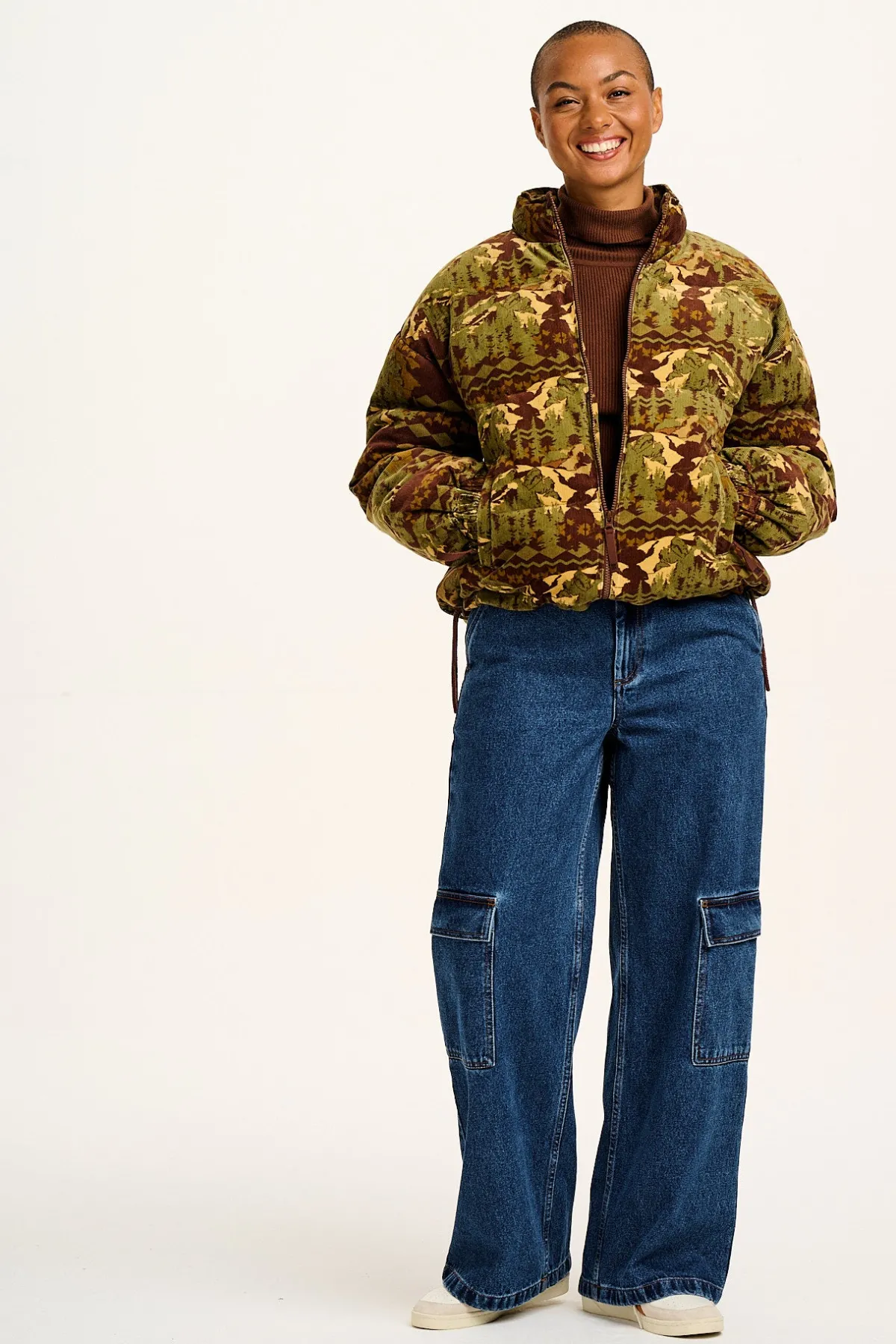 New Paloma - Corduroy Puffer Jacket in Green & Brown Nevis Print All Outerwear & Knitwear|Jackets