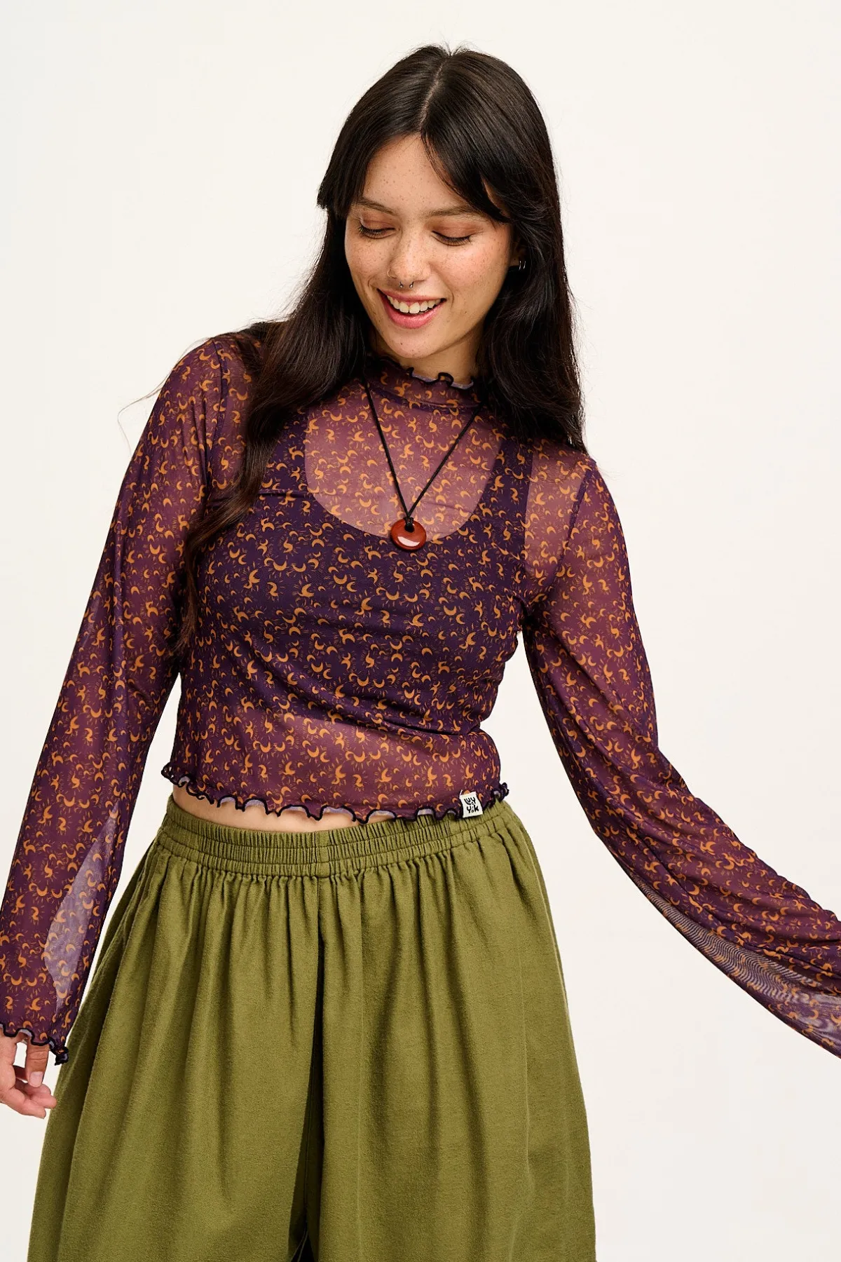 Discount Perrie - Long Sleeve Mesh Top in Purple with Belinay Print All Tops & Tees|Long Sleeve Tops