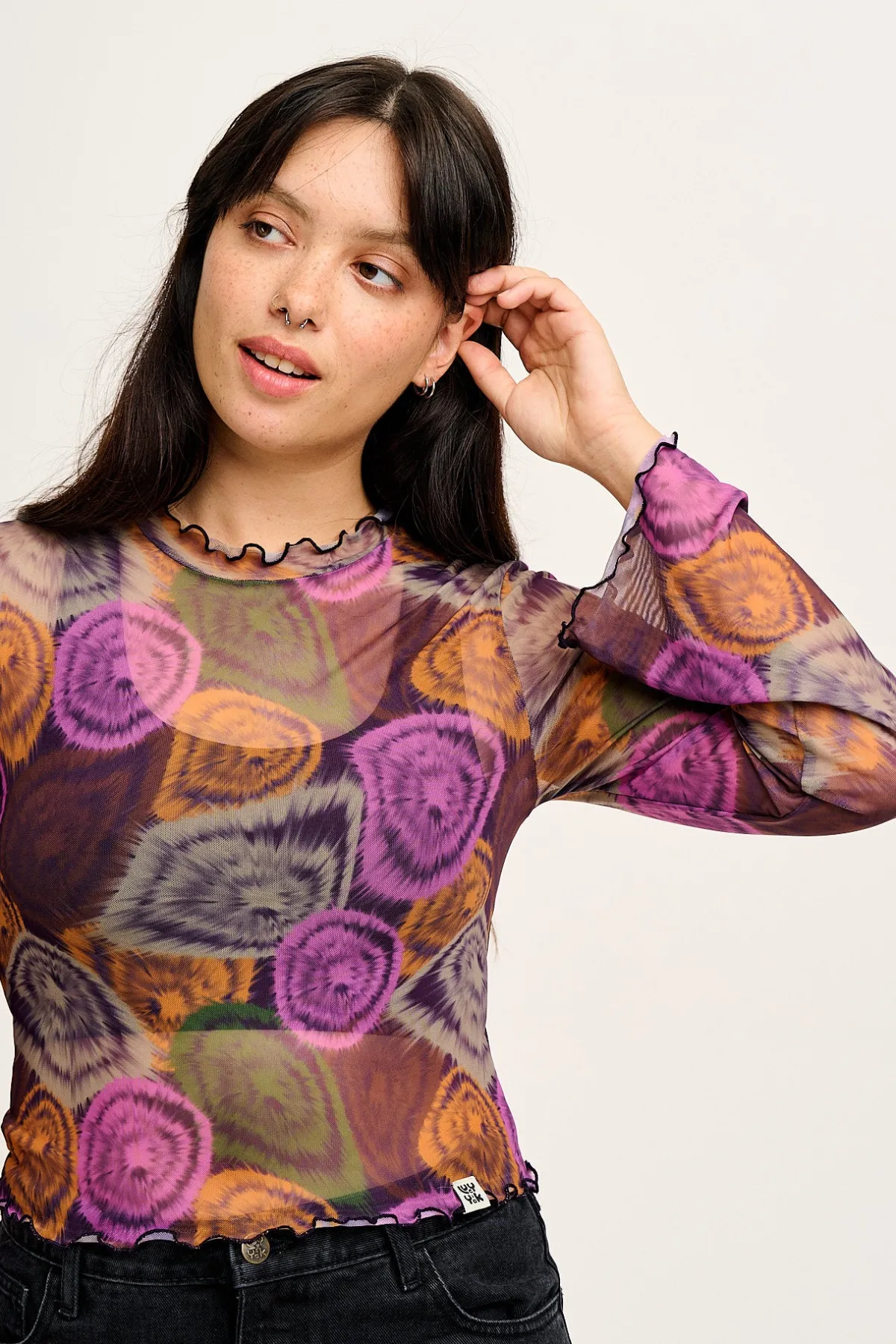 New Perrie - Long Sleeve Mesh Top in Redwood Print All Tops & Tees|Long Sleeve Tops