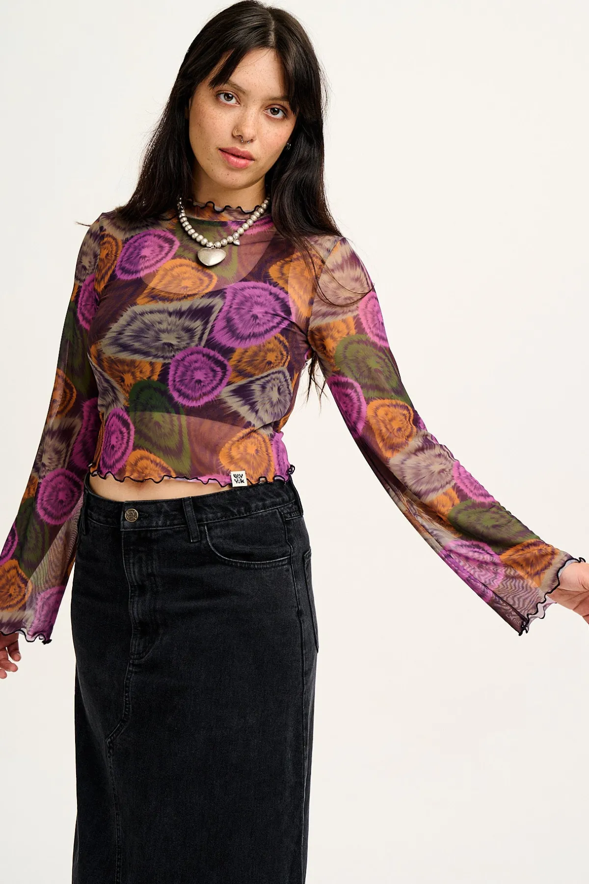 New Perrie - Long Sleeve Mesh Top in Redwood Print All Tops & Tees|Long Sleeve Tops
