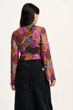 New Perrie - Long Sleeve Mesh Top in Redwood Print All Tops & Tees|Long Sleeve Tops