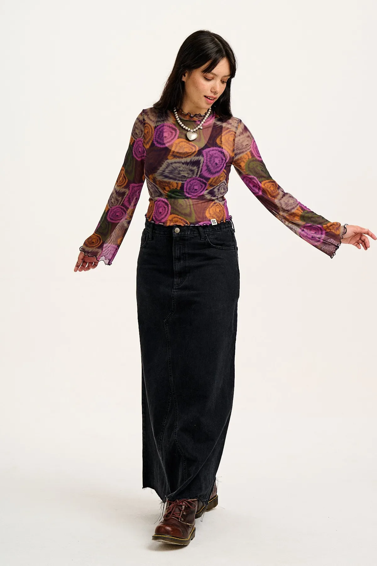New Perrie - Long Sleeve Mesh Top in Redwood Print All Tops & Tees|Long Sleeve Tops