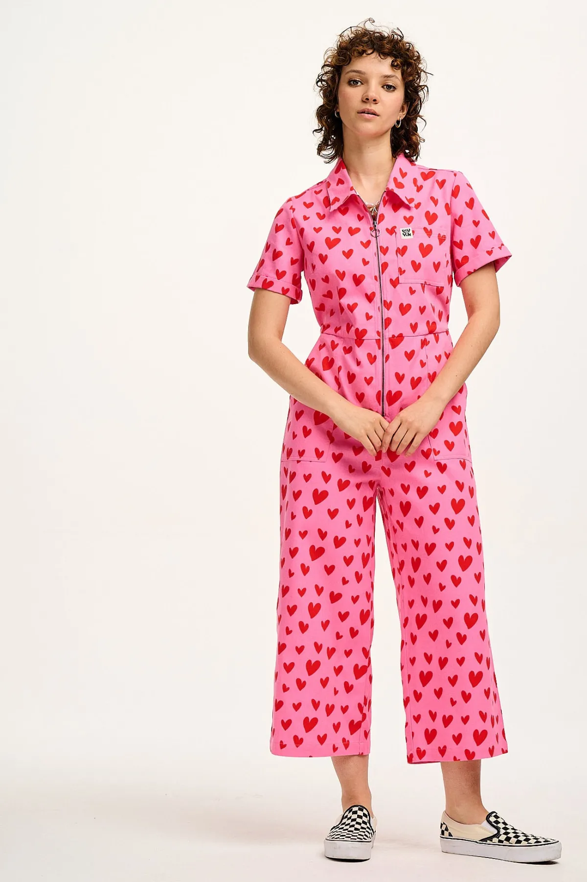 Sale Ragan - Cotton Jumpsuit in Pink Heart Cupid Print All Jumpsuits