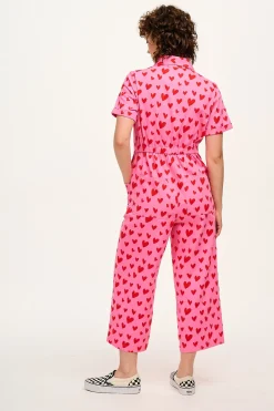 Sale Ragan - Cotton Jumpsuit in Pink Heart Cupid Print All Jumpsuits