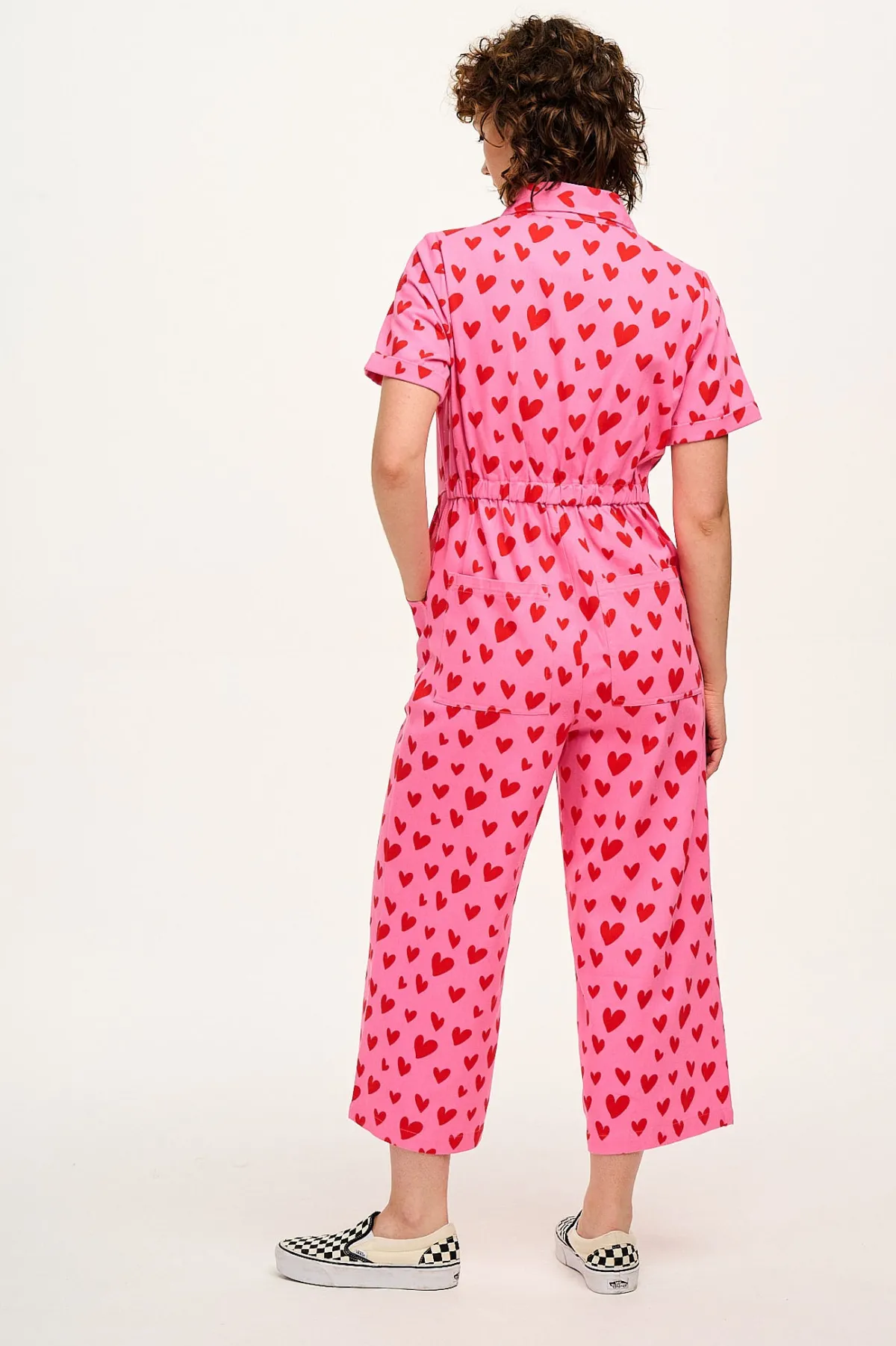 Sale Ragan - Cotton Jumpsuit in Pink Heart Cupid Print All Jumpsuits