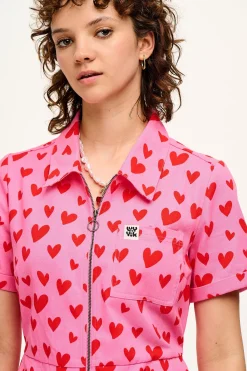 Sale Ragan - Cotton Jumpsuit in Pink Heart Cupid Print All Jumpsuits