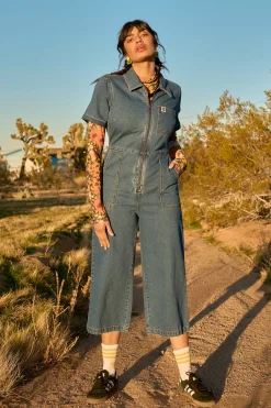 Clearance Ragan - Denim Jumpsuit in Mid Wash Blue All Jumpsuits|Tall Range