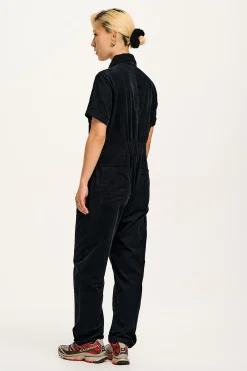 New Rex - Short Sleeve Corduroy Jumpsuit in Black All Jumpsuits|Tall Range