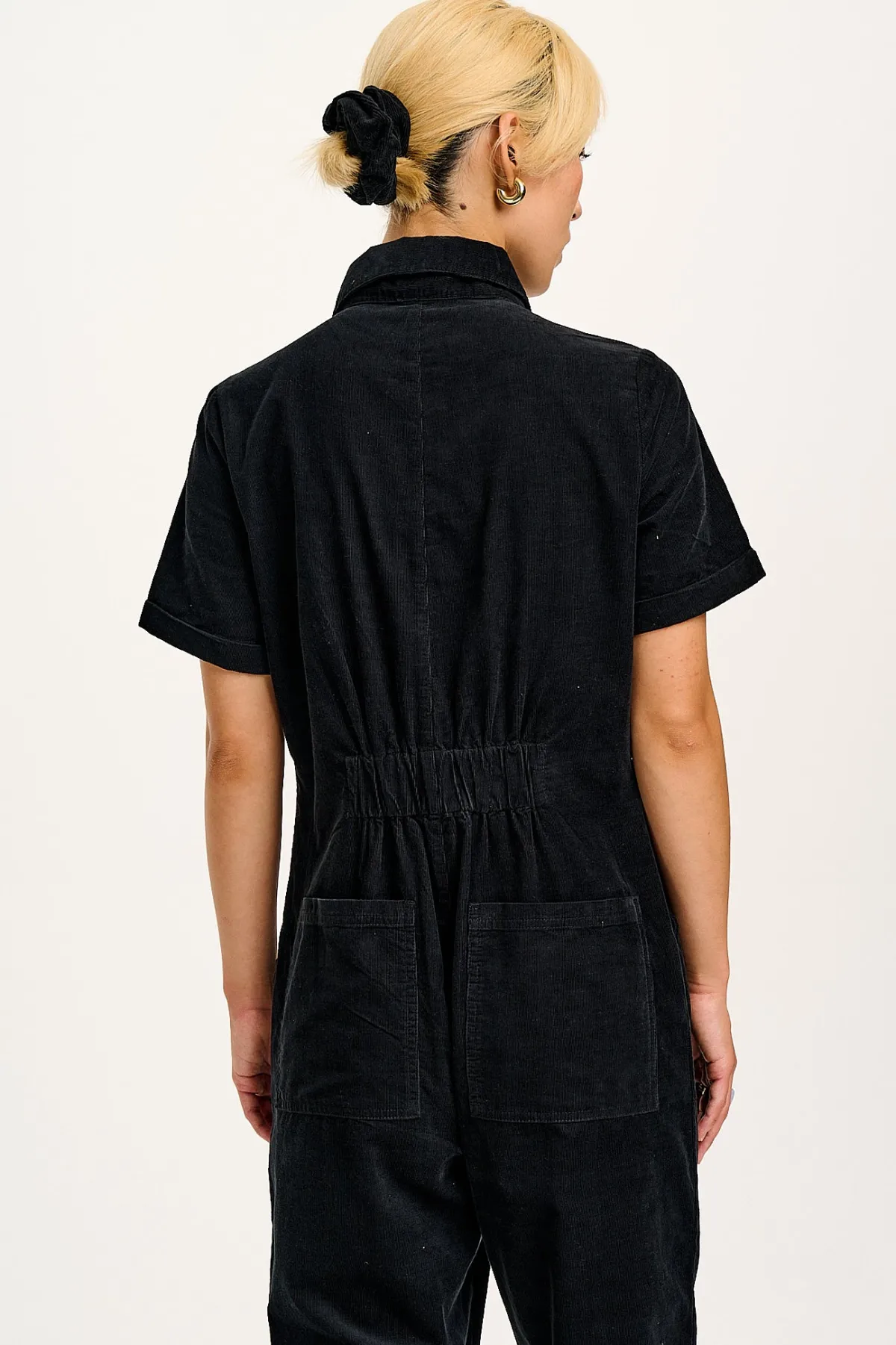 New Rex - Short Sleeve Corduroy Jumpsuit in Black All Jumpsuits|Tall Range