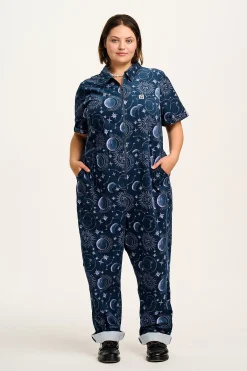 Sale Rex - Short Sleeve Corduroy Jumpsuit in Aurora Print All Jumpsuits