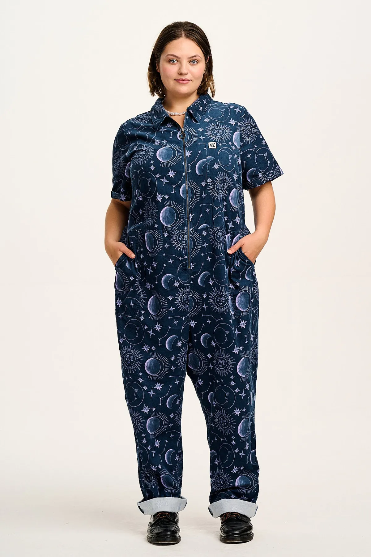 Sale Rex - Short Sleeve Corduroy Jumpsuit in Aurora Print All Jumpsuits