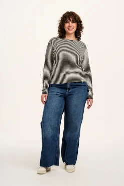 New Rey - Long Sleeve Cotton Top in Black & White Stripe All Tops & Tees|Long Sleeve Tops