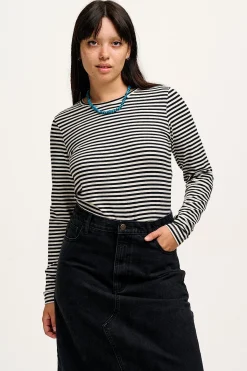 New Rey - Long Sleeve Cotton Top in Black & White Stripe All Tops & Tees|Long Sleeve Tops