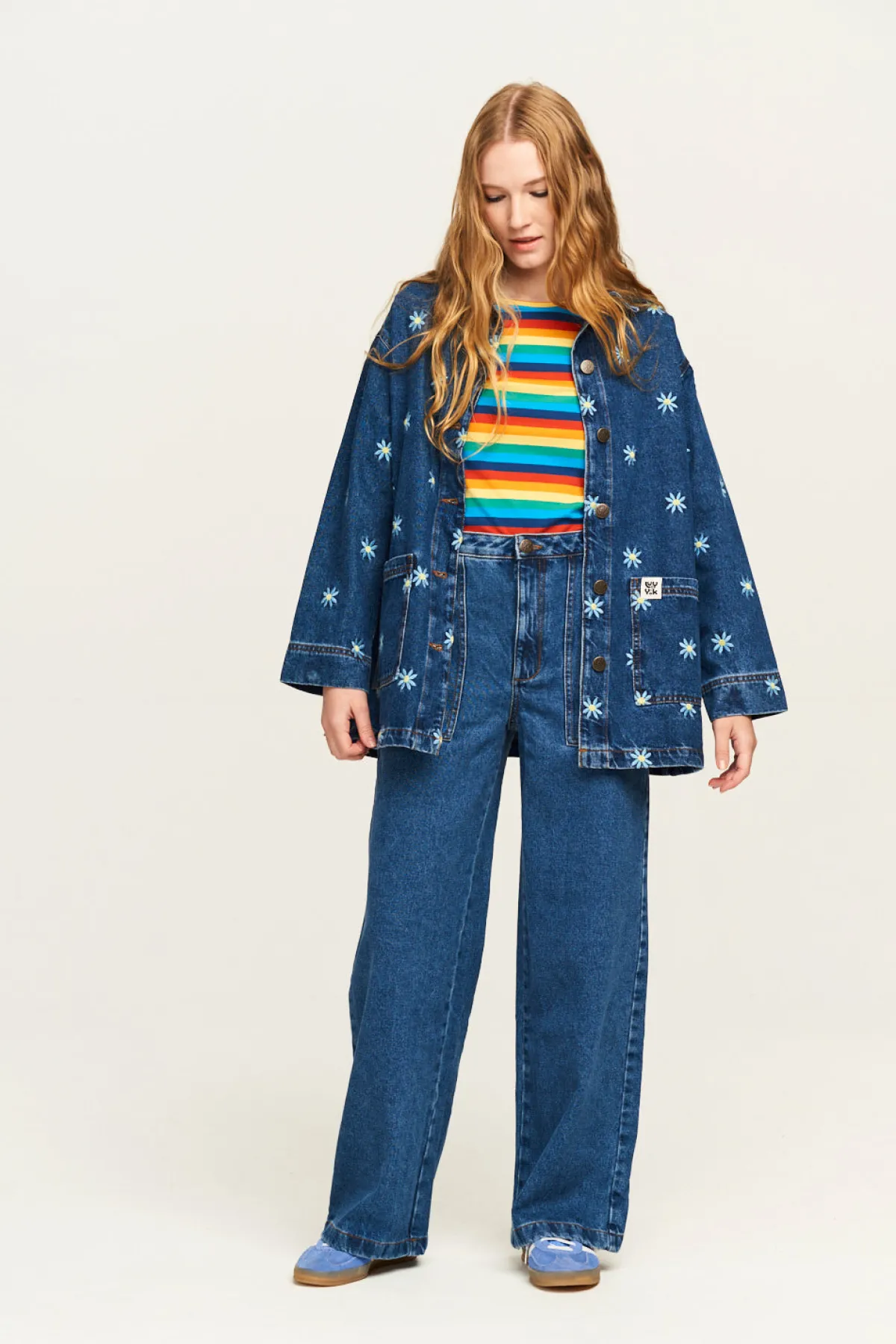 Discount Rey - Long Sleeve Cotton Top in Rainbow Stripe All Tops & Tees|Long Sleeve Tops